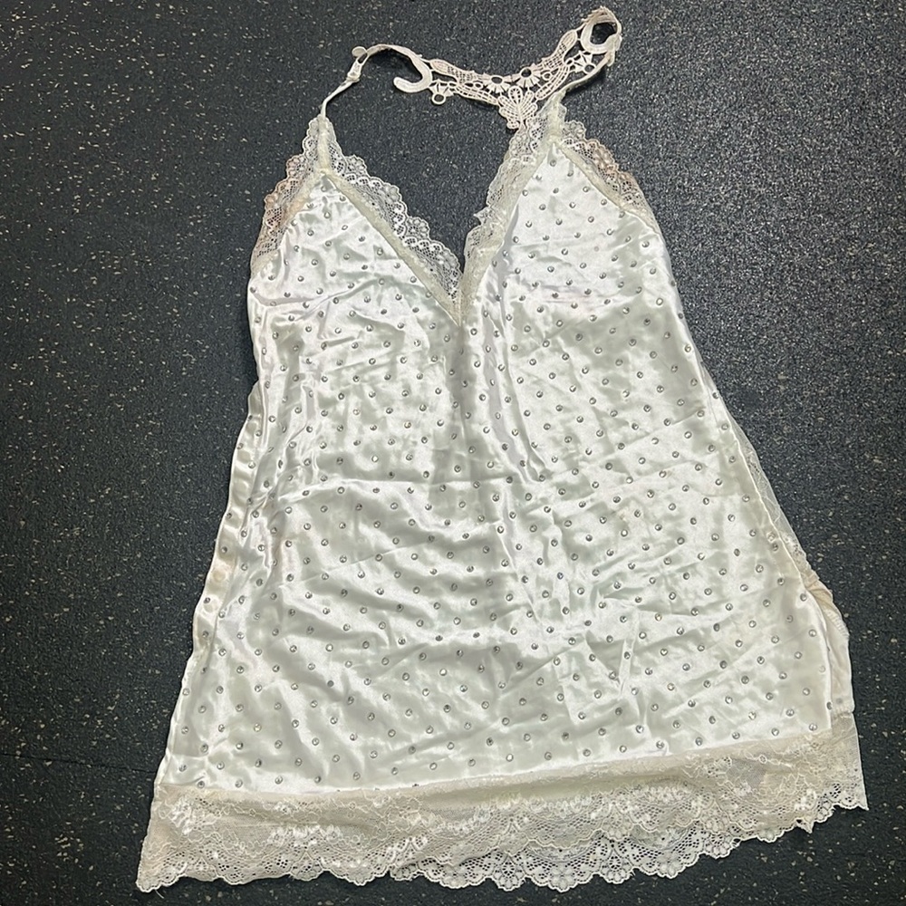 White silk dress with stoned & tear away feature